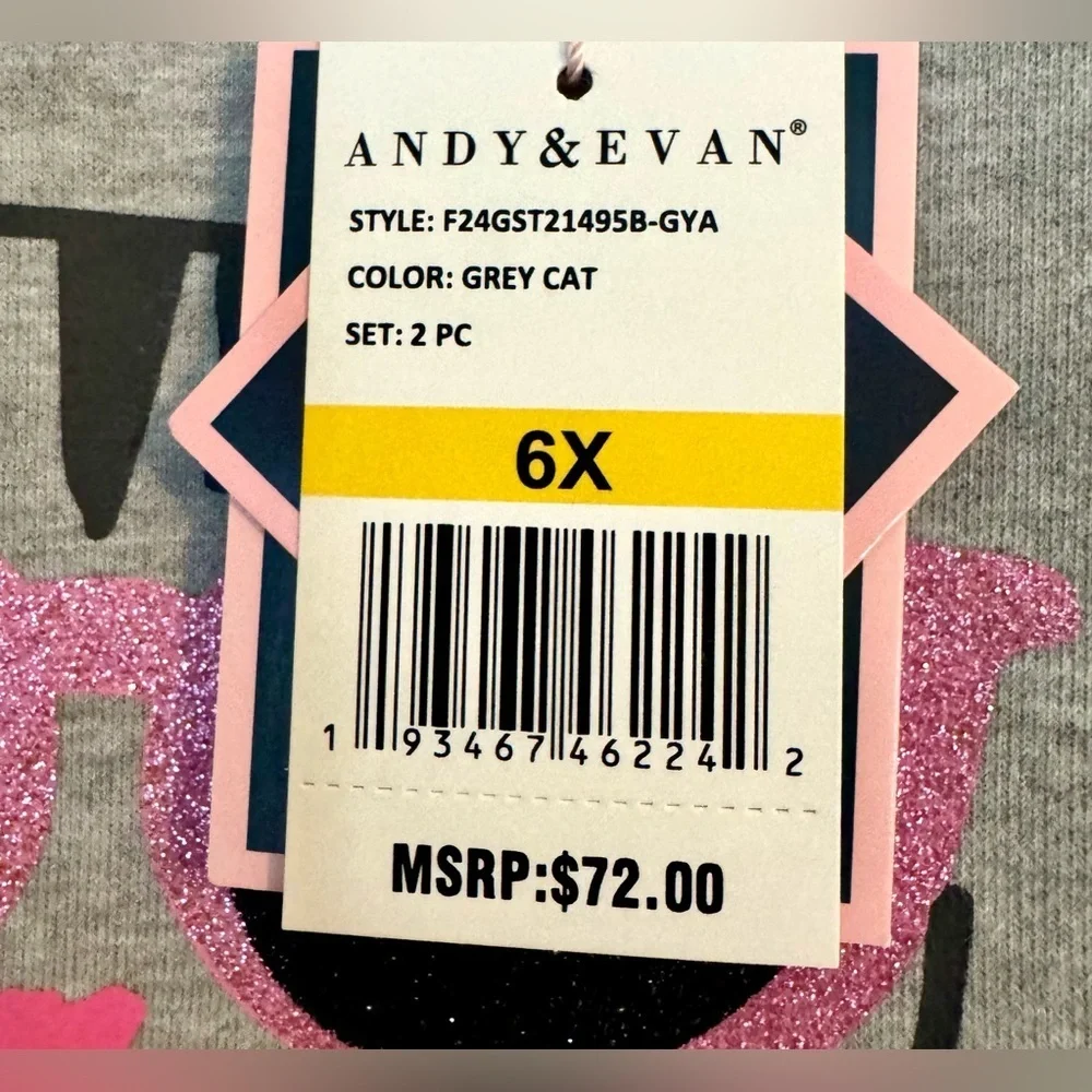 Andy & Evan Heather Gray Cat Top and Pink Leopard Jersey Skirt Set NWT